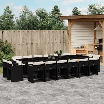 Produktbild von Design Gartenmöbel Set Balkonmöbel-Set 17-tlg. Garten-Essgruppe mit Kissen Schwarz Poly Rattan - Gartenmöbelgarnituren 2025 Neu2271369 7parcel