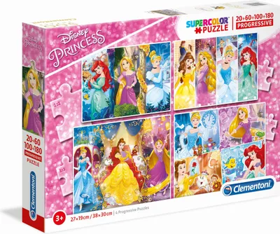 Produktbild von Clementoni Supercolor Puzzle Set - Disney Princess (20, 60, 100, 180 Teile)