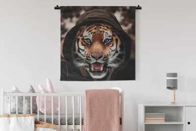 Produktbild von MuchoWow® Wandteppich Wandbehang Tiger - Kleidung - Blau 90x90 cm Tapisserie Dekoration Wandtuch - Wandaufhänger