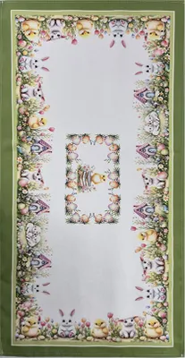 Obrázek produktu pro Velikonoční ubrus 40x90cm - Kraslice a zvířátka zelená