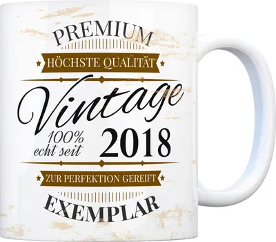 Produktbild von Vintage Tasse 100% echt seit 2018 Kaffeebecher [ber_jahrgeb]. Geburtstag