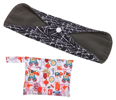 Zdjęcie produktu dla 2 sztuki damskich wkładek higienicznych, wielokrotnego użytku, z włókna bambusowego i włókna węglowego, kobiece podkładki menstruacyjne, kolor czarny