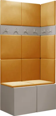 Produktbild von MIRJAN24 Garderoben-Set Orion I, Garderobe mit Sitzbank mit 11 x Wandpanel 42x42 (Farbe: Cashmere, Manila 32)