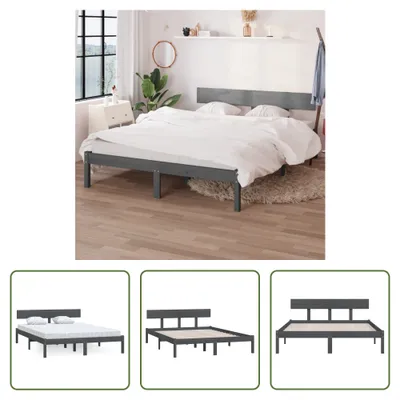 Produktbild von The Living Store Massivholzbett Grau 120x190 cm