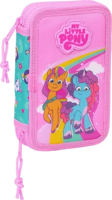 Image de Sac à ressort double My Little Pony Magic rose turquoise 12.5 x 19.5 x 4 cm 28 pièces
