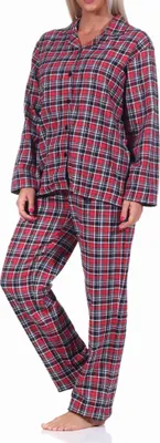 Produktbild von Damen langarm Flanell Schlafanzug Pyjama Set kariert - 222 201 15 870 ; rot , 44