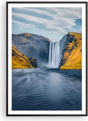Produktbild von Gerahmtes Poster - Schwarzer Rahmen - Wasserfall Berge Skogafoss - 70x100 cm - Wand Bild - Wanddeko - Wandbilder - Kunstposter - Wandposter - Bilderrahmen - Bilder - Kunstdruck - P2BPA70x100-5180