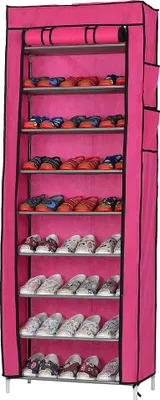 Produktbild von Modisches, platzsparendes Schuhregal aus Vliesstoff mit 9 Gittern, Rosarot