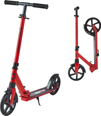 Productafbeelding van Kickscooter voor kinderen vanaf 8 jaar, tieners en volwassenen. Deze 2-wielige scooter voor peuters heeft een verstelbare stuurstang, een breed antislipdek en is opvouwbaar en lichtgewicht. Geschikt voor jongens en meisjes tot 99,8 kg. Kleur: rood en zwart