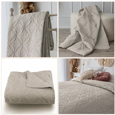 Produktbild von Tagesdecke 200cm x 220cm Sofaüberwurf Ornamente Bettüberwurf Couch Überwurf Steppdecke Tagesdecken Bett Sofa Überwurf Throw Blanket Decke Leinenbeige