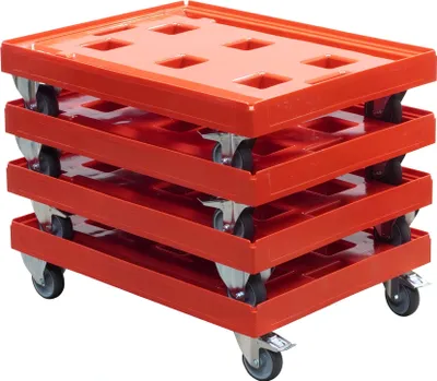 Produktbild von 4 Stück Transportroller Gigant in Rot Typ A-F - 2 Bock- und 2 Lenkrollen mit Feststellbremse