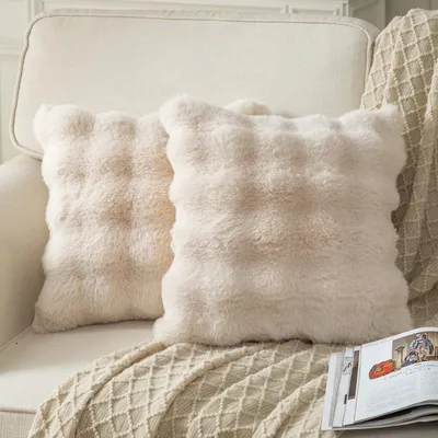 Produktbild von Set aus 2 Beige Dicke Wollkissenbezüge 55 x 55 cm