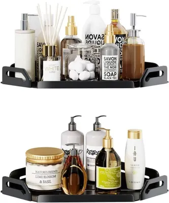 Produktbild von Eckduschregal 2er-Set, Edelstahl, schwarz, selbstklebend, für Badezimmer