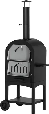 Image de four à pizza et BBQ 2 en 1 en extérieur avec housse de protection et pierre à pizza - four à bois de 63 cm pour des pizzas parfaites