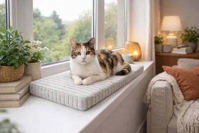 Produktbild von Katzenbett Fensterbank 60x20x4 cm weich rutschfest Katzenkissen Katzenmatte Liegekissen Haustierbett für Katzen Hellgrau
