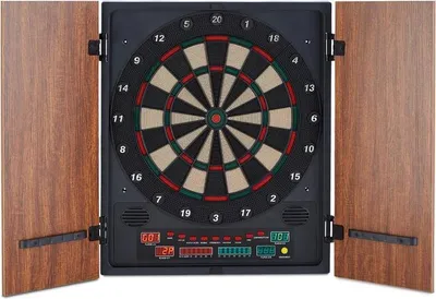 Obrázek produktu pro klarfit Dartmaster 180, hnědý, terč na šipky, šipkový automat, měkký hrot, dvířka