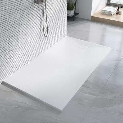 Produktbild von AQUABATOS Duschwanne 160x90 cm – weiße rutschfeste Duschtasse, 2,6 cm hoch, SMC-Glasfaser mit Steinoptik, zuschneidbares Design