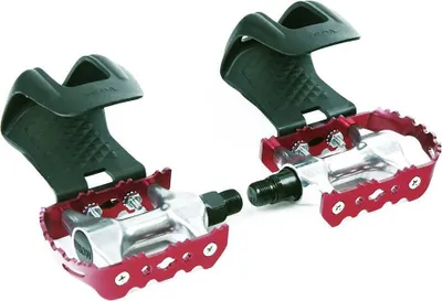 Produktbild von Singlespeed Fixie Pedale rot eloxiert mit Schlaufen & idealem Grip