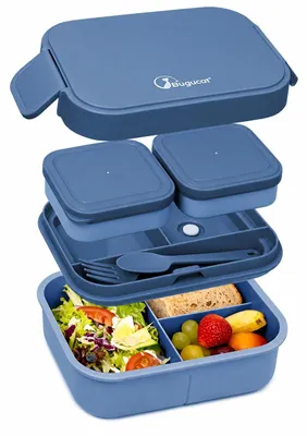 Bento-Box 1300 ml, lekvrij, mit Fächern und Soßenbox, für Kinder und Erwachsene