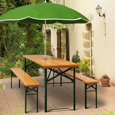 Image de Ensemble de mobilier de jardin - Ensemble de meubles pour jardin - Ensemble de bancs pour bière - Mobilier de terrasse pliable - Ensemble de pique-nique - Pour 8 personnes