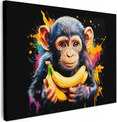 Produktbild von Leinwand Bilder 80x60 cm - Graffiti - Affe, Wandbilder, Wanddeko Wohnzimmer, Bild