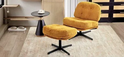 Productafbeelding van Famanu loungestoel met voetenbankje - Comfortabele bekleding - Geel
