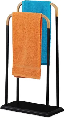Immagine prodotto di Accessorio da bagno in metallo e bambù - Da appoggio - 85x45x22 cm - Nero