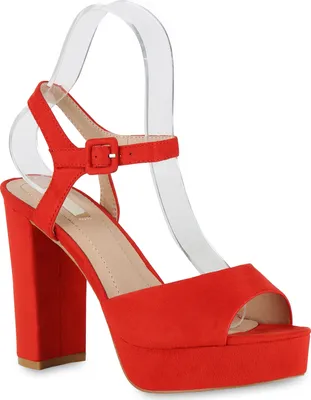 Produktbild von Giralin Damen Plateau Sandaletten Blockabsatz Party Schuhe High Heels 826158, Farbe: Rot, Größe: 37