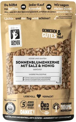 Produktbild von Sonnenblumenkerne mit Honig, geröstet, gesalzen, zum Knabbern, für Salate, Müslis, Eis & Quarkspeisen, 1kg