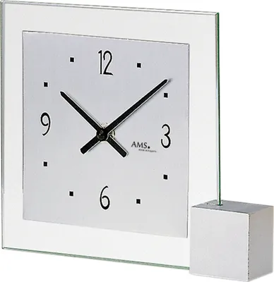 Produktbild von AMS 102 Tischuhr Quarz analog silbern modern eckig mit Glas und Aluminium