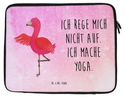 Produktbild von Mr. & Mrs. Panda Hülle Laptop Flamingo Yoga 27 x 36 cm - Aquarell Pink - Geschenk, Tasche, Laptoptasche, Rosa, Meditieren, Yogi, Laptophülle, Sleeve, Achtsamkeit
