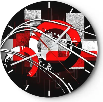 Produktbild von Wanduhr - Rund - Glasuhr - Grafische komposition geometrisch zahlen - 40x40cm - Schleichendes Uhrwerk - Lautlos - zum Aufhängen bereit - Dekoration Modern - Wanddekoration aus Glas - C3AR40x40-0587