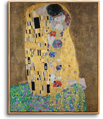 Immagine prodotto di Stampa su tela con cornice in legno, 40x60 cm, "Il bacio" di Gustav Klimt, decorazione da parete