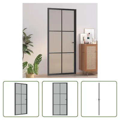 Produktbild von The Living Store Innentür 93x201,5 cm Schwarz Mattglas und Aluminium