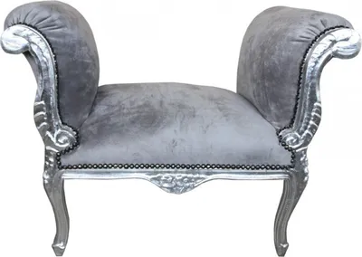 Produktbild von Casa Padrino Barock Schemel Hocker Grau / Silber - Sitzbank