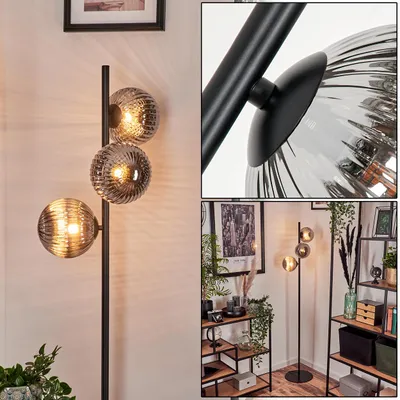 Produktbild von Garaguso Stehlampe aus Metall/Riffelglas in Schwarz/Rauchfarben