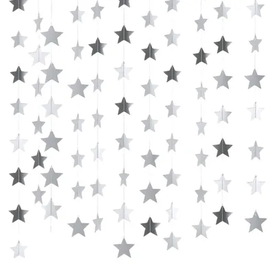 Immagine prodotto di Ghirlande di stelle scintillanti, argento, 6 pezzi, 4 metri, decorazioni di carta, da appendere, riflettenti
