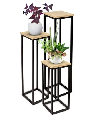 Produktbild von holz4home® Dekoständer aus MDF I Blumenständer Sonoma Eiche I SET 3-teilig I Dekosäule mit Stahlrahmen I Fertig montiert