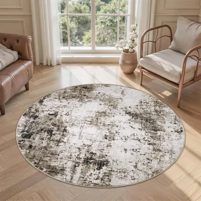 Image de Omgoods - Tapis rond moderne, diamètre 120 cm - Lavable et antidérapant, idéal pour le salon et les enfants
