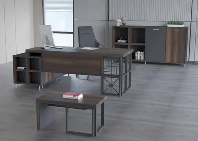 Image de Bureau Designer Set Bureau Table basse Buffet Bois Métal