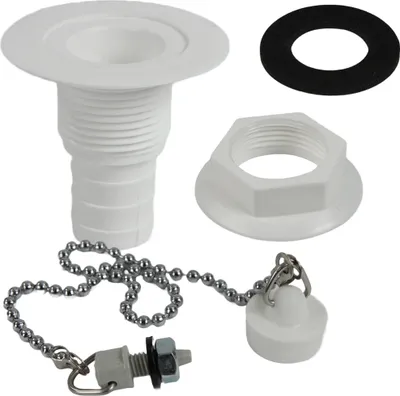 Immagine prodotto di Set di scarico Scarico per lavabo con catena + fissaggio + guarnizione diritto 19 mm bianco