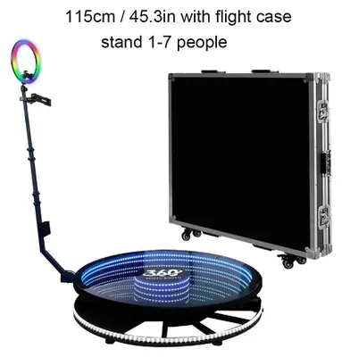 Immagine prodotto di 360-Fotobox - Macchina per foto a 360° - 115 cm - Portatile - Funziona senza elettricità - Adatta per 1-7 persone - Compatibile con fotocamere, smartphone, iPad, GoPro - Possibilità di personalizzazione con il proprio logo