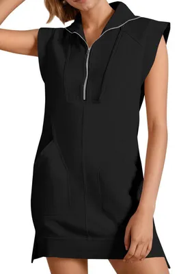 Produktbild von Damenkleid, ärmelloses Sportkleid, halber Reißverschluss, V-Ausschnitt