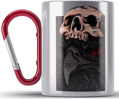 Produktbild von Trendation - Coole Edelstahl Tasse Karabiner Raben Totenkopf Geschenk Death Metal Punk Rock (Rot)