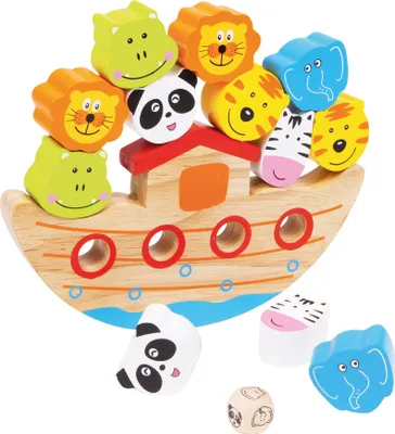 Image de Small Foot 2490 Arche d'équilibre en bois, avec cubes animaux, multicolore, 14 pièces (1 set)