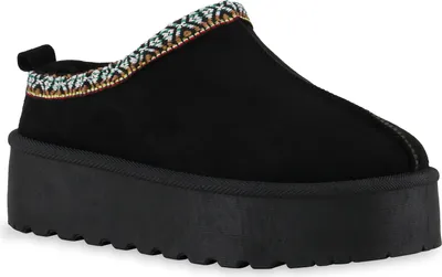Produktbild von VAN HILL Damen Warm Gefütterte Pantoffeln Hausschuhe Bequeme Prints Schuhe 841495, Farbe: Schwarz, Größe: 36