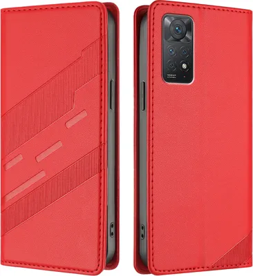 Produktbild von Hülle für Xiaomi Redmi Note 11 Pro 5G/4G/Note 12 Pro 4G, Kunstleder Brieftaschen Handyhülle mit Kartenfach und Standfunktion Rot