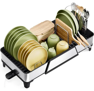 Immagine prodotto di KINGRACK - Portaoggetti grande per stoviglie - Porta stoviglie espandibile triplo per piani di lavoro in cucina, organizzazione e stoccaggio di utensili in acciaio inossidabile per lavelli, colore nero