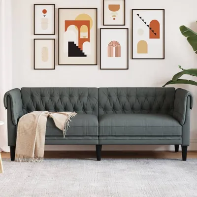 Produktbild von Design Chesterfield-Sofa 3-Sitzer Dunkelgrau Stoff, Schlafsofas 2024 Neu