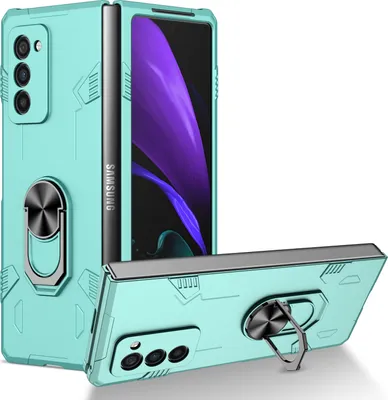 Image de Galaxy Z Fold2 Case, étui robuste en PC dur, étui antichoc avec support d'anneau et support pour Samsung Galaxy Z Fold 2 5G Bleu